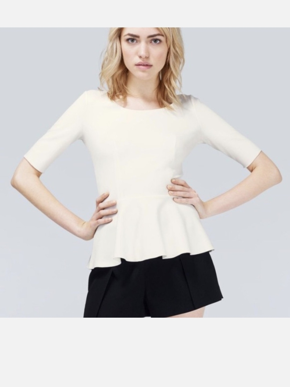 Babaton Cream Peplum Scoop-Neck Top with Elbow Sleeves
